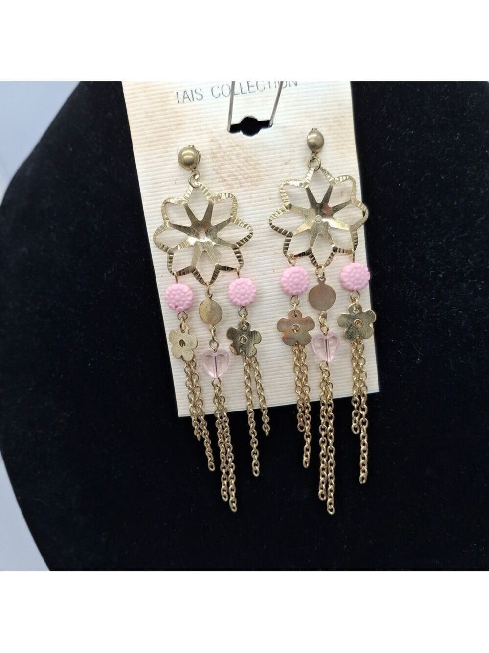 Tais Collection Gold and Pink Floral Dangle Earrings